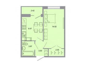Планировка: 1-комн. квартира 32.90 м² в новостройке Стороны света