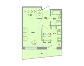 Планировка: 1-комн. квартира 33.10 м² в новостройке Стороны света