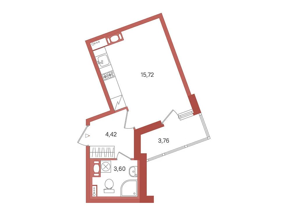 Планировка: Студия 23.74 м² в новостройке Патио. Уютный квартал