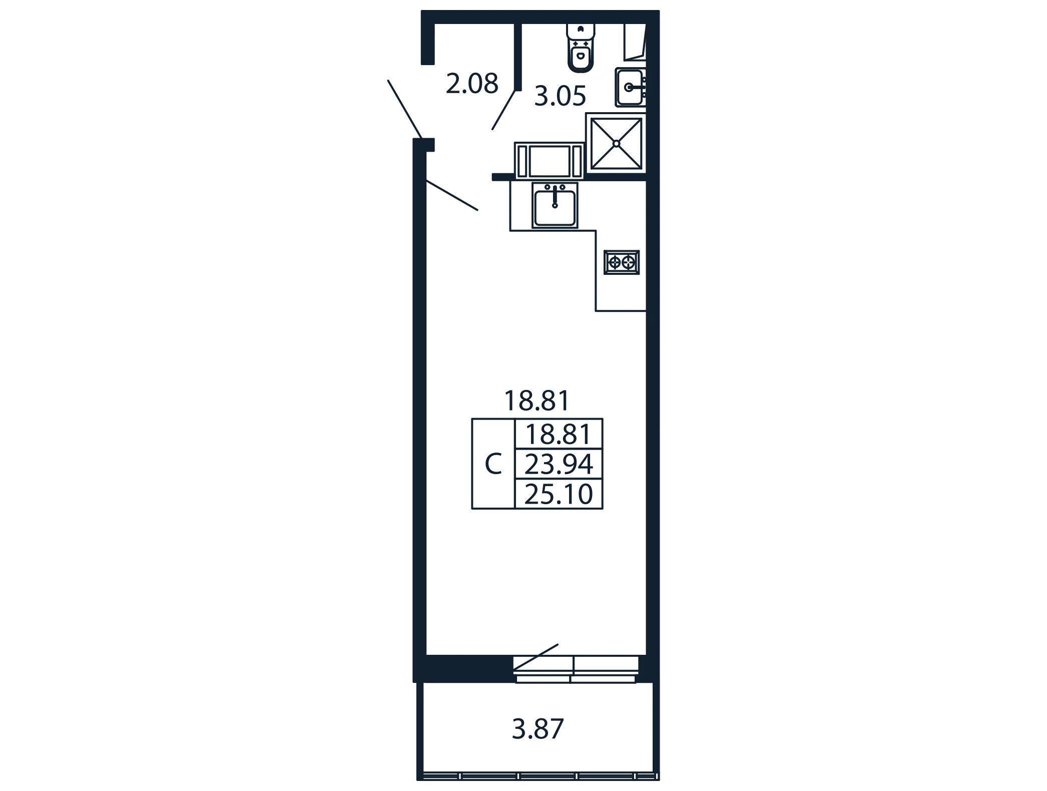 Планировка: Студия 23.70 м² в новостройке Полис ЛАВрики