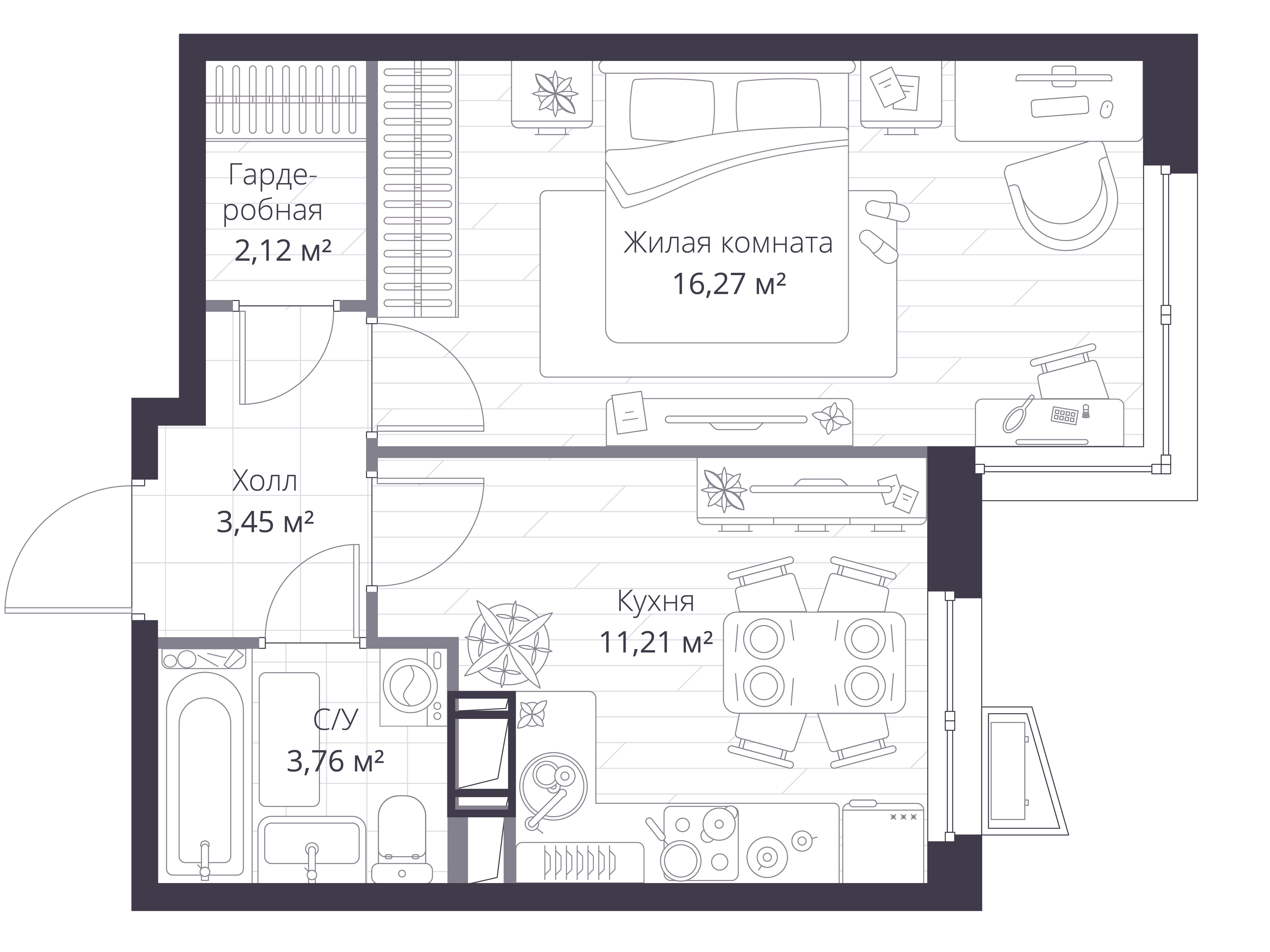 Планировка: 1-комн. квартира 36.81 м² в новостройке Верен Норт Сертолово