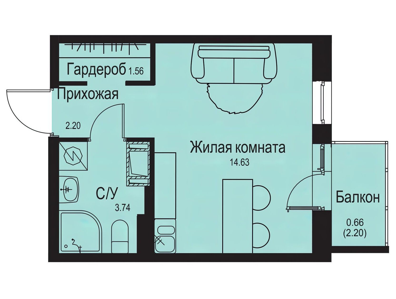 Планировка: Студия 22.79 м² в новостройке ЖК Айди Кудрово 2