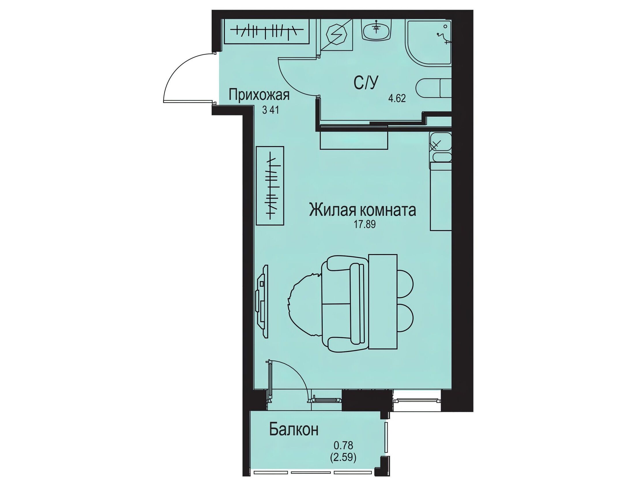 Планировка: Студия 26.70 м² в новостройке Айди Кудрово 2