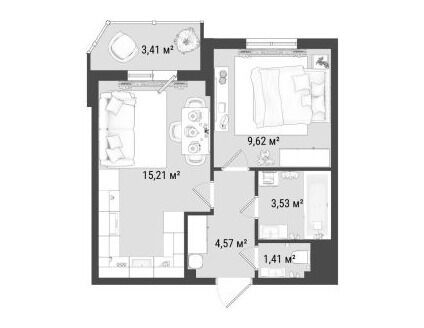 Планировка: 1-комн. квартира 36.10 м² в новостройке Мурино Клаб