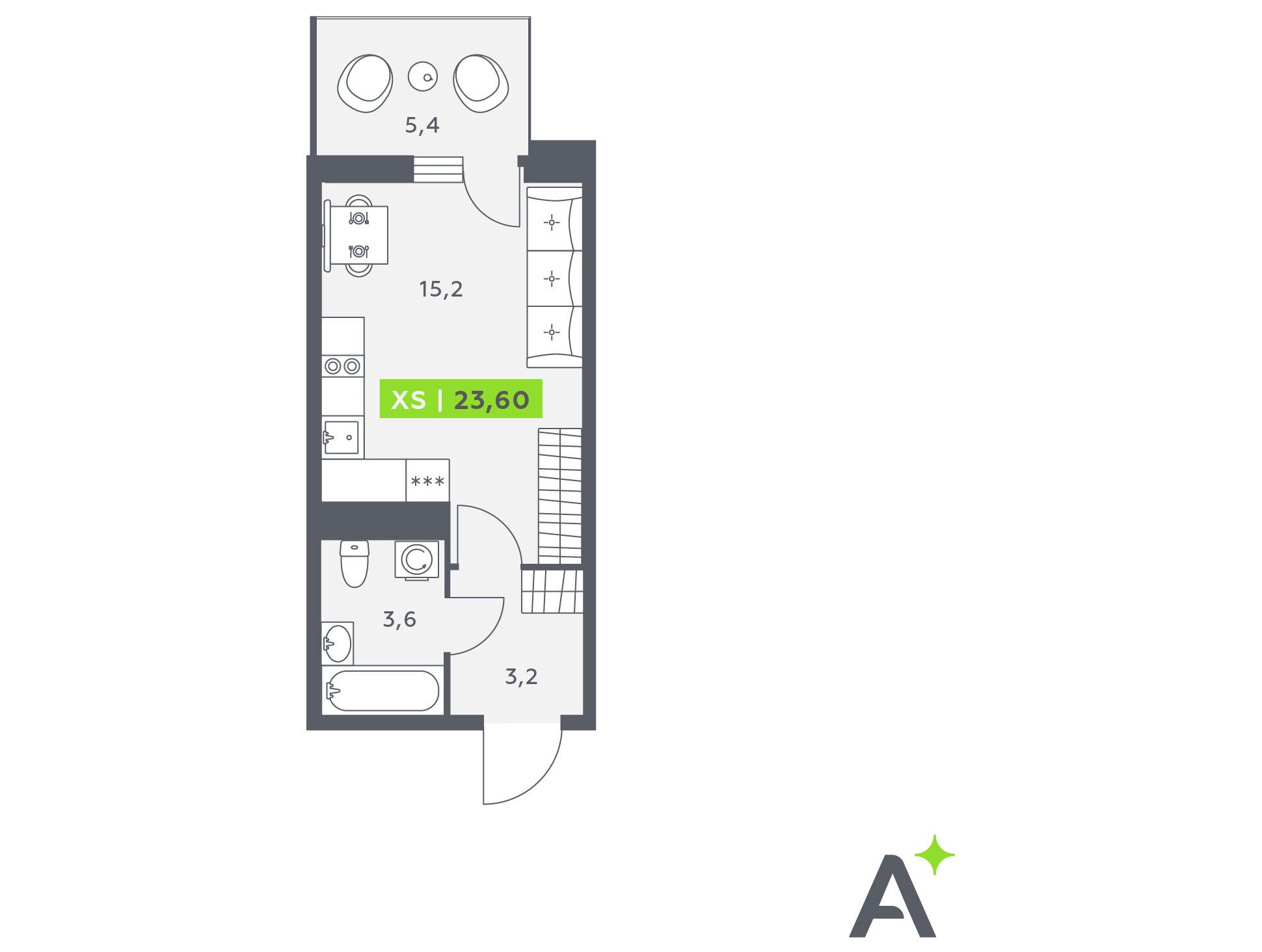 Планировка: Студия 23.60 м² в новостройке Аквилон Сторис