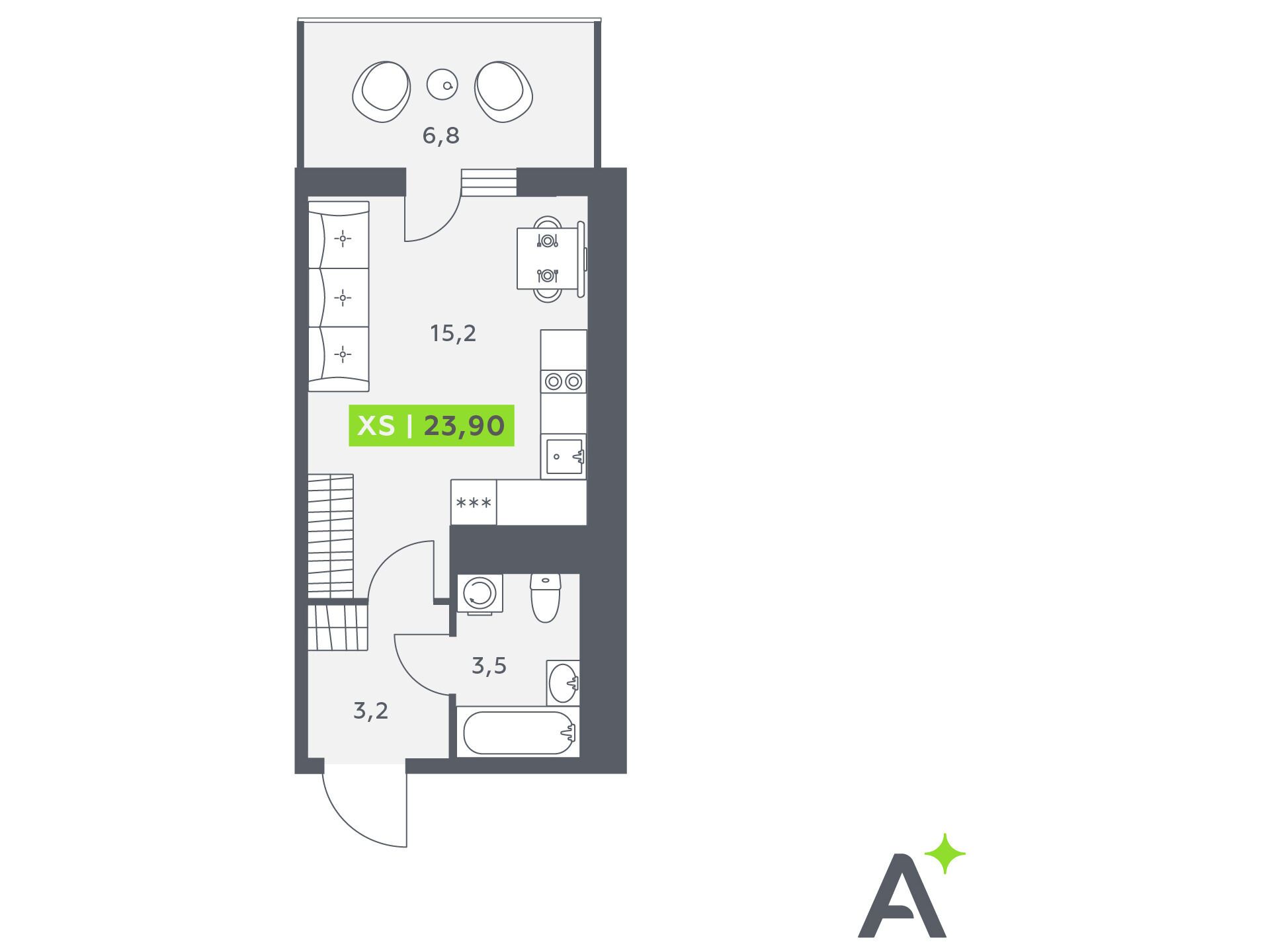 Планировка: Студия 23.90 м² в новостройке Аквилон Сторис