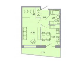 Планировка: 1-комн. квартира 33.40 м² в новостройке ЖК Стороны света
