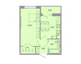 Планировка: 1-комн. квартира 33.90 м² в новостройке ЖК Стороны света