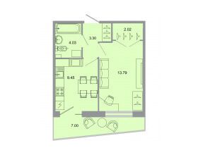 Планировка: 1-комн. квартира 34.00 м² в новостройке ЖК Стороны света