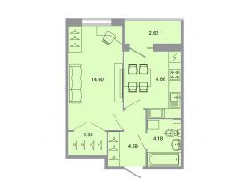 Планировка: 1-комн. квартира 34.80 м² в новостройке Стороны света