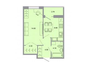 Планировка: 1-комн. квартира 34.90 м² в новостройке Стороны света