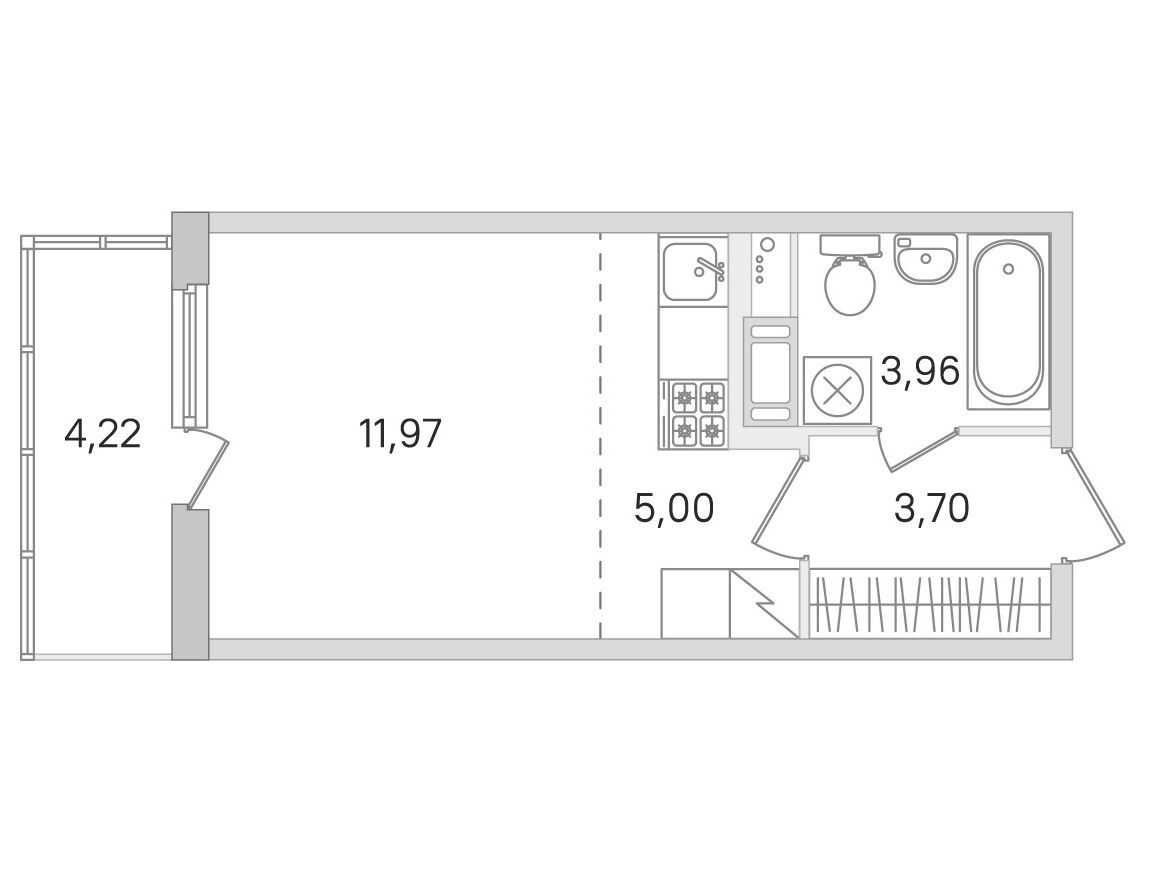 Планировка: Студия 24.63 м² в новостройке ЖК Ясно Янино