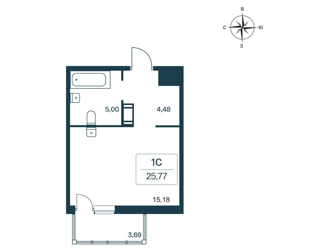 Планировка: Студия 25.70 м² в новостройке Расцветай в Янино