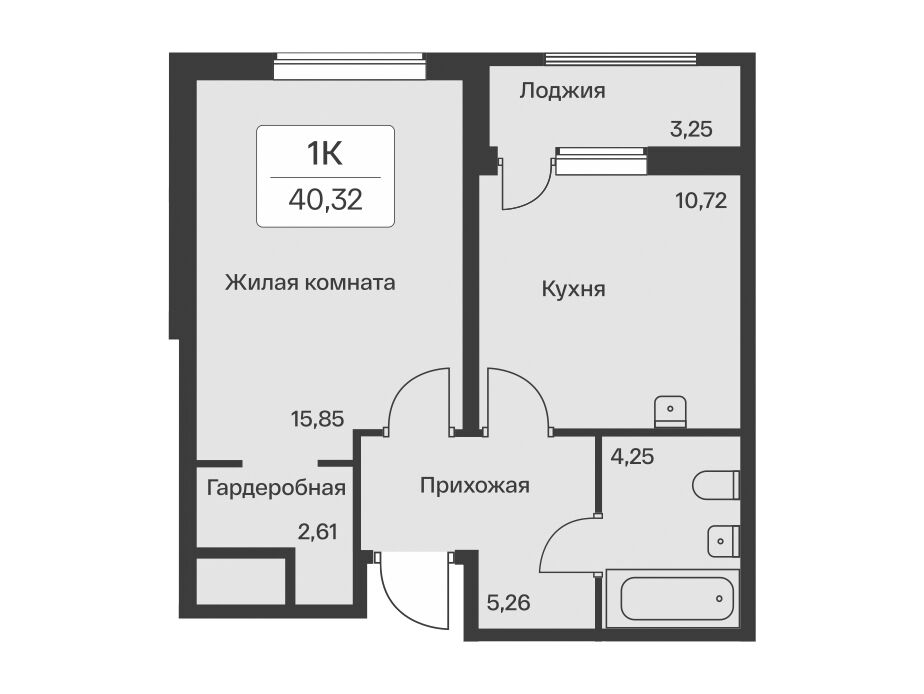 Планировка: 1-комн. квартира 40.32 м² в новостройке Расцветай в Янино
