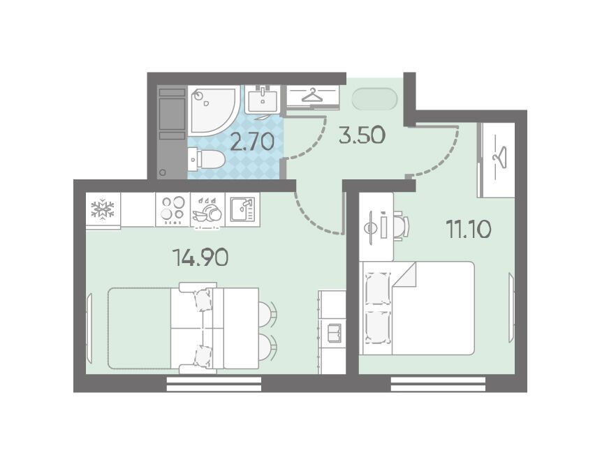 Планировка: 1-комн. квартира 31.20 м² в новостройке Ржевский парк