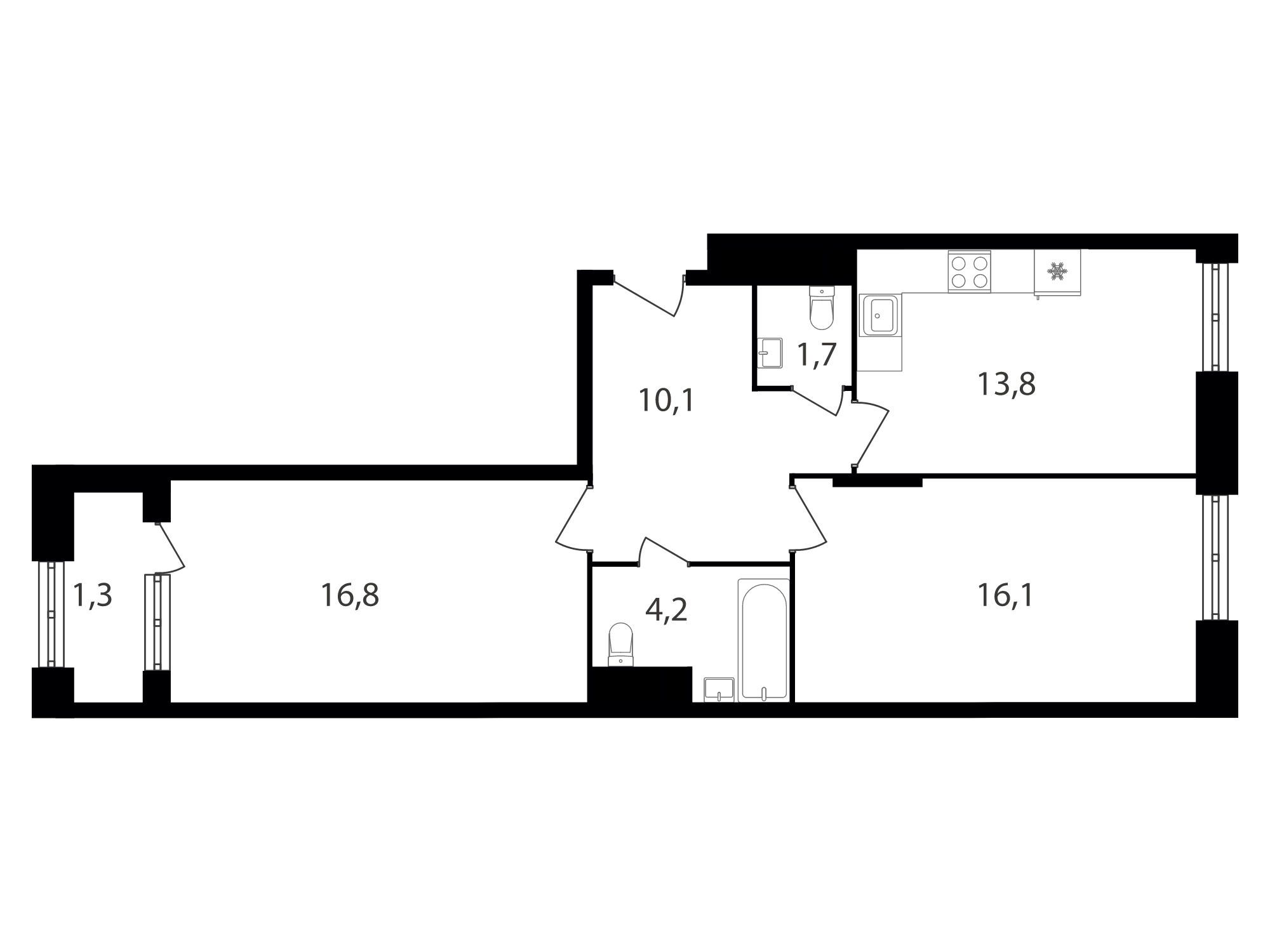 Планировка: 2-комн. квартира 64.00 м² в новостройке Варшавские ворота