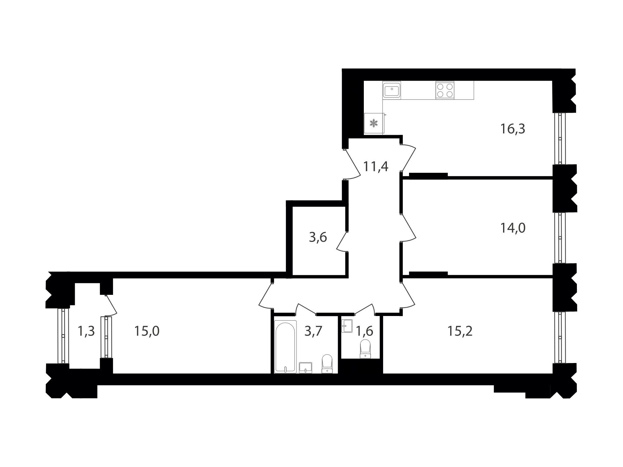 Планировка: 3-комн. квартира 82.10 м² в новостройке Варшавские ворота