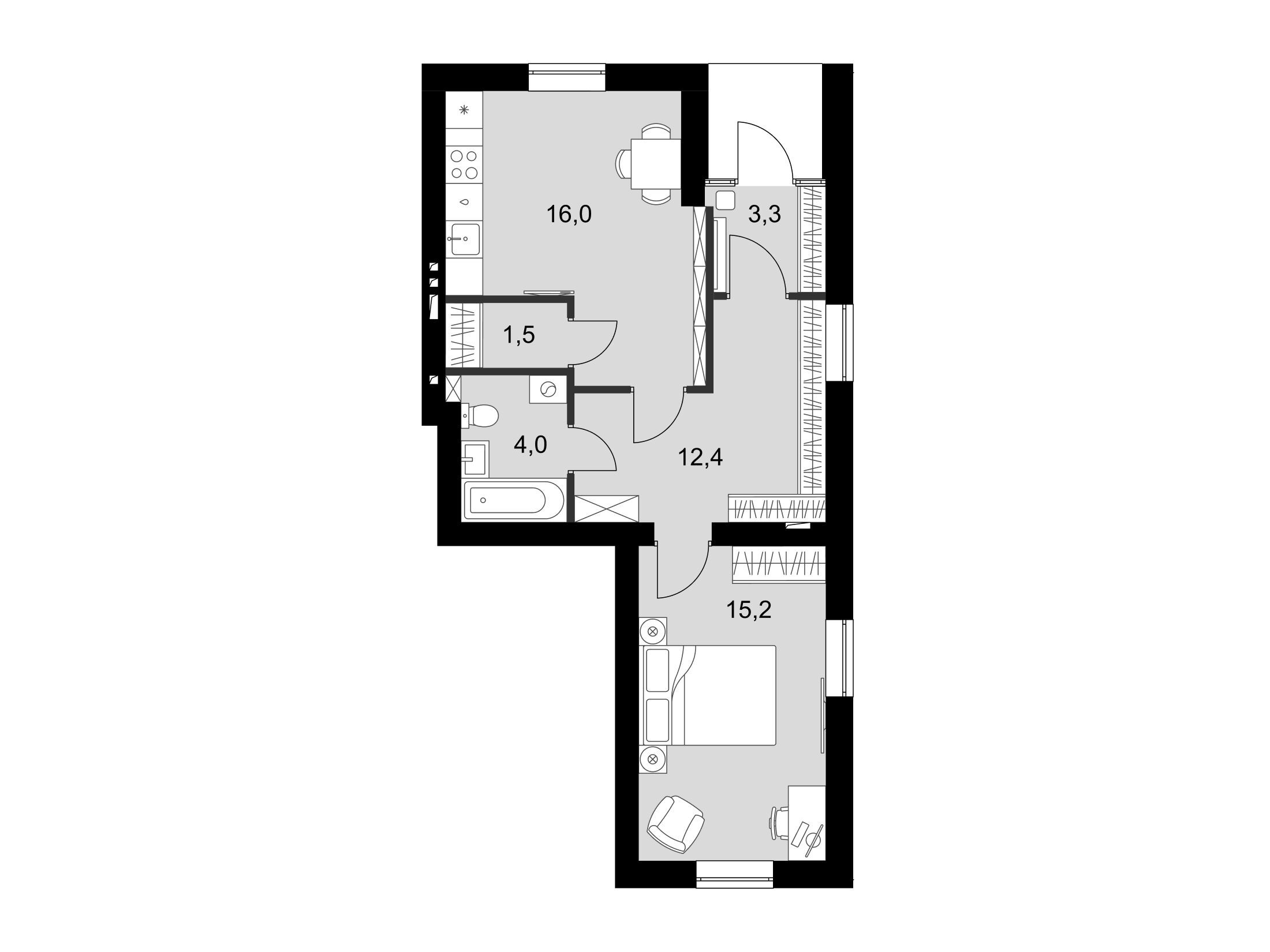 Планировка: 1-комн. квартира 51.20 м² в новостройке Парк Апрель