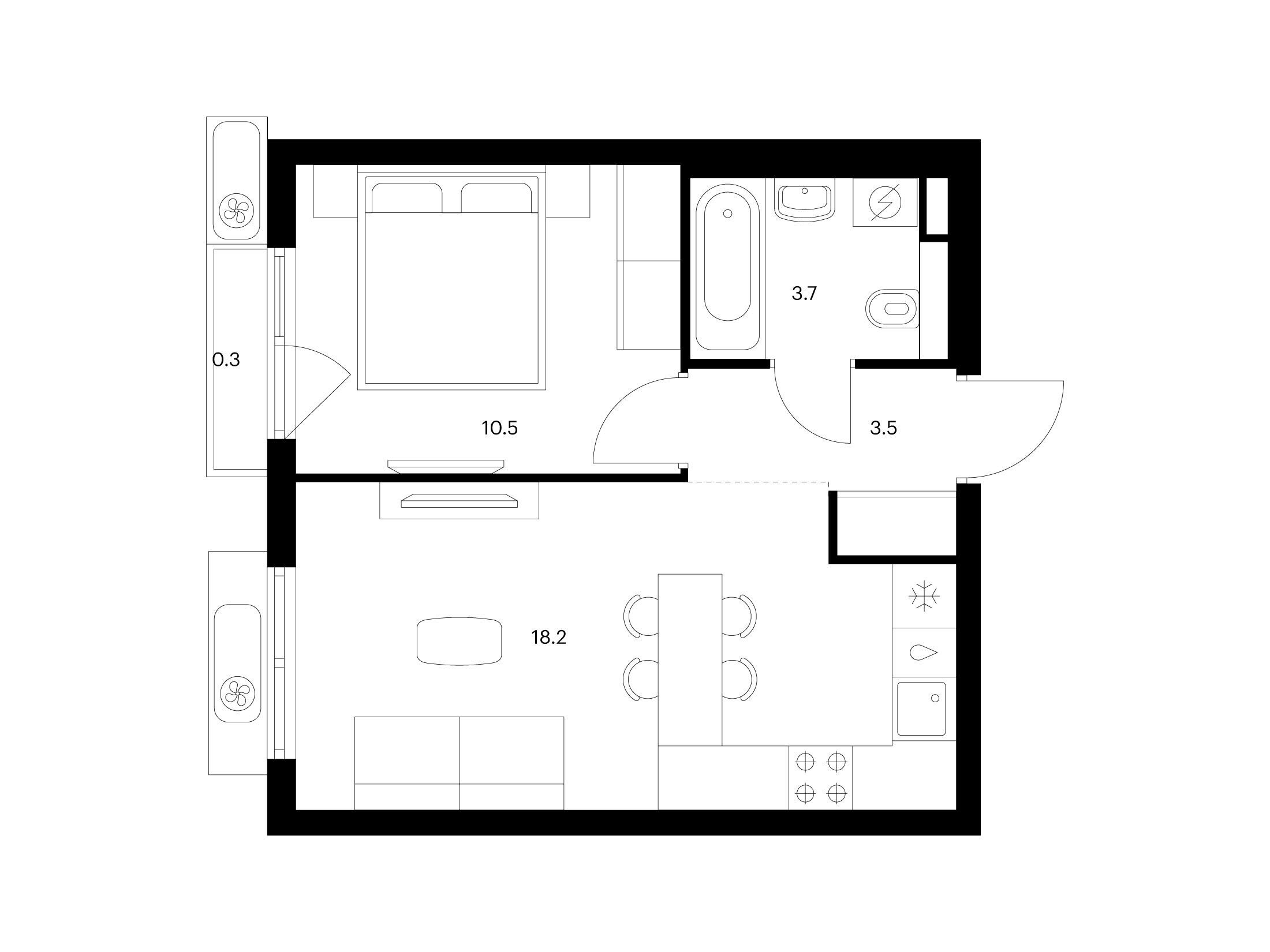 Планировка: 1-комн. квартира 36.20 м² в новостройке Восточное Бутово