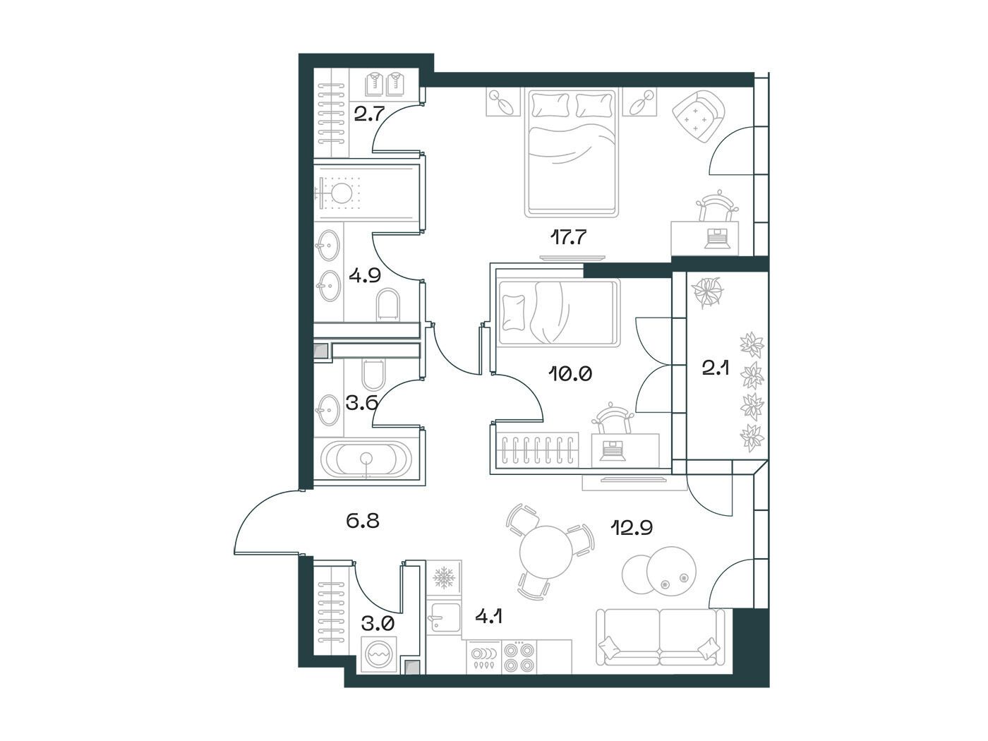 Планировка: 3-комн. квартира 67.90 м² в новостройке ЖК Шифт