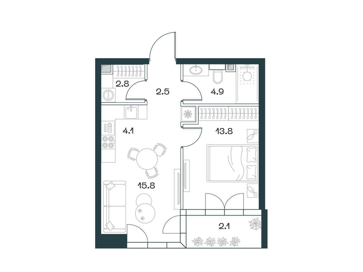 Планировка: 2-комн. квартира 46.00 м² в новостройке ЖК Шифт