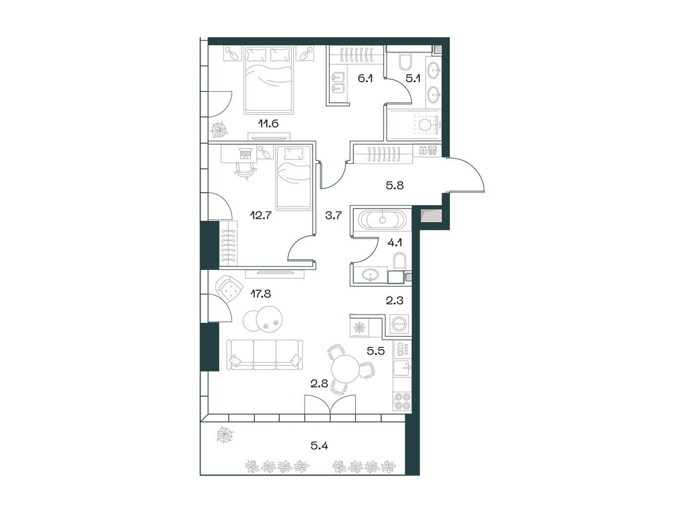 Планировка: 3-комн. квартира 82.90 м² в новостройке ЖК Шифт