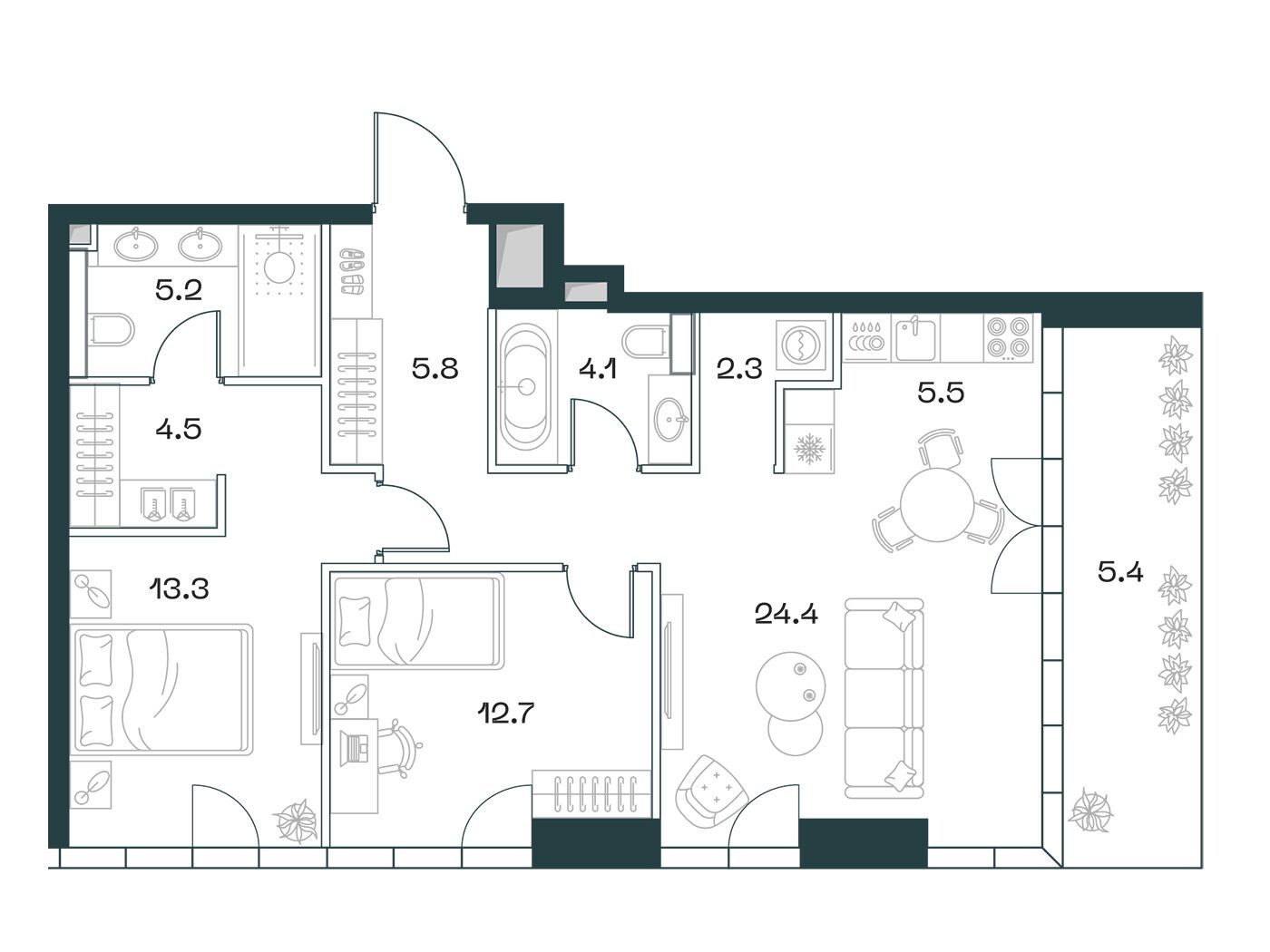 Планировка: 3-комн. квартира 83.20 м² в новостройке ЖК Шифт