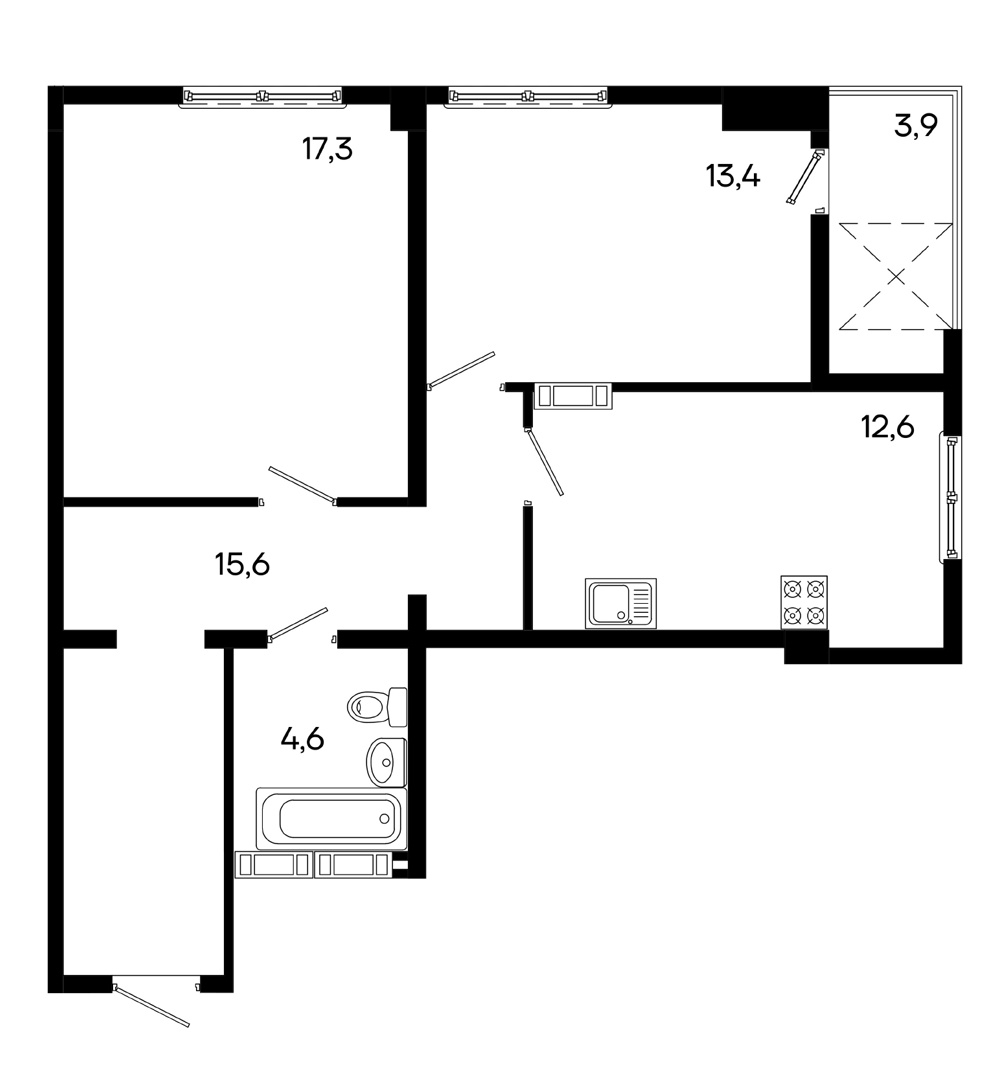 Планировка: 2-комн. квартира 67.40 м² в новостройке Трубаченко