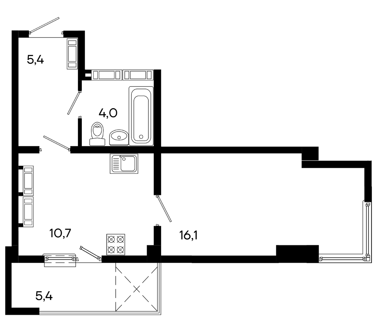Планировка: Студия 41.60 м² в новостройке ЖК Трубаченко