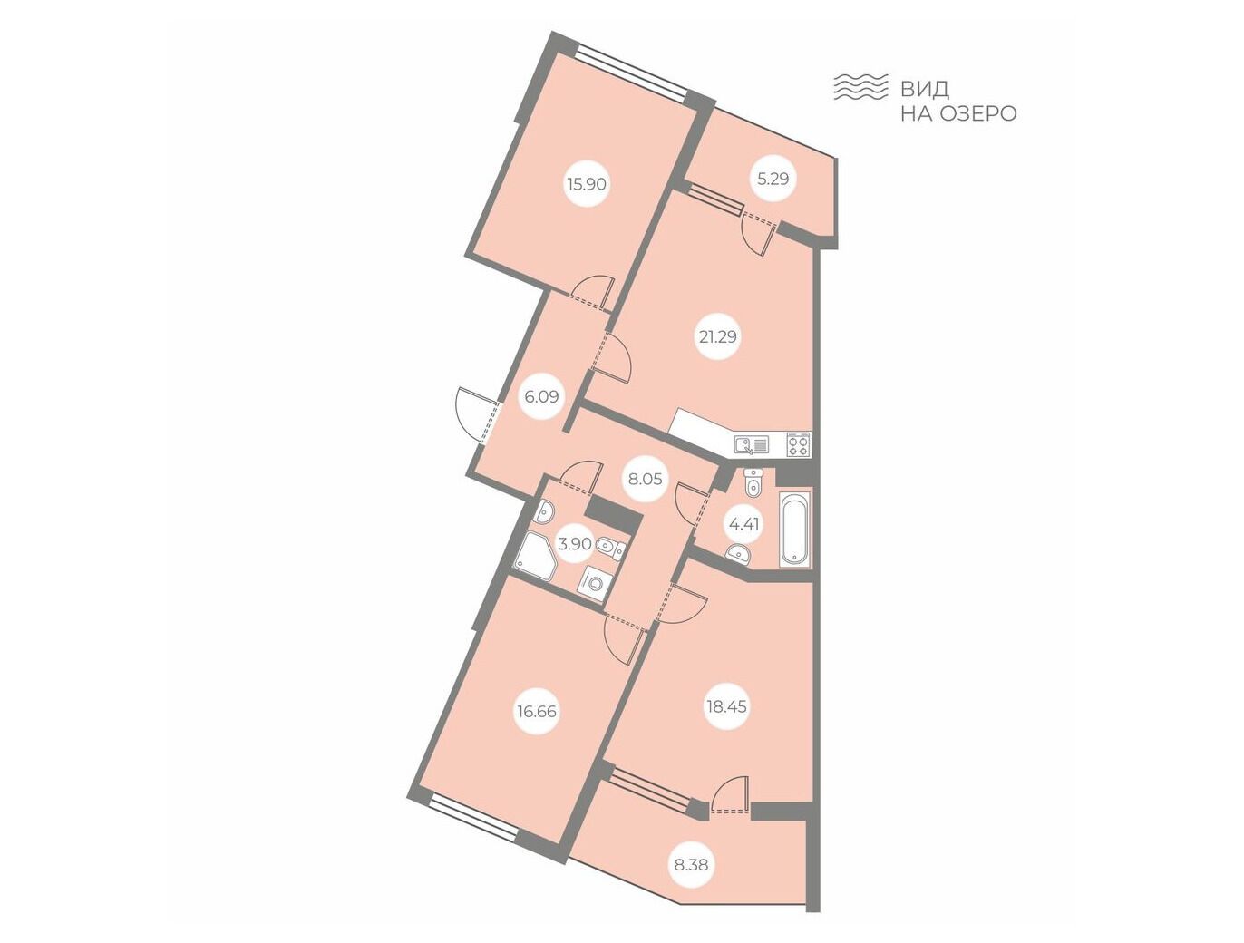 Планировка: 3-комн. квартира 101.59 м² в новостройке ЖК БФА в Озерках