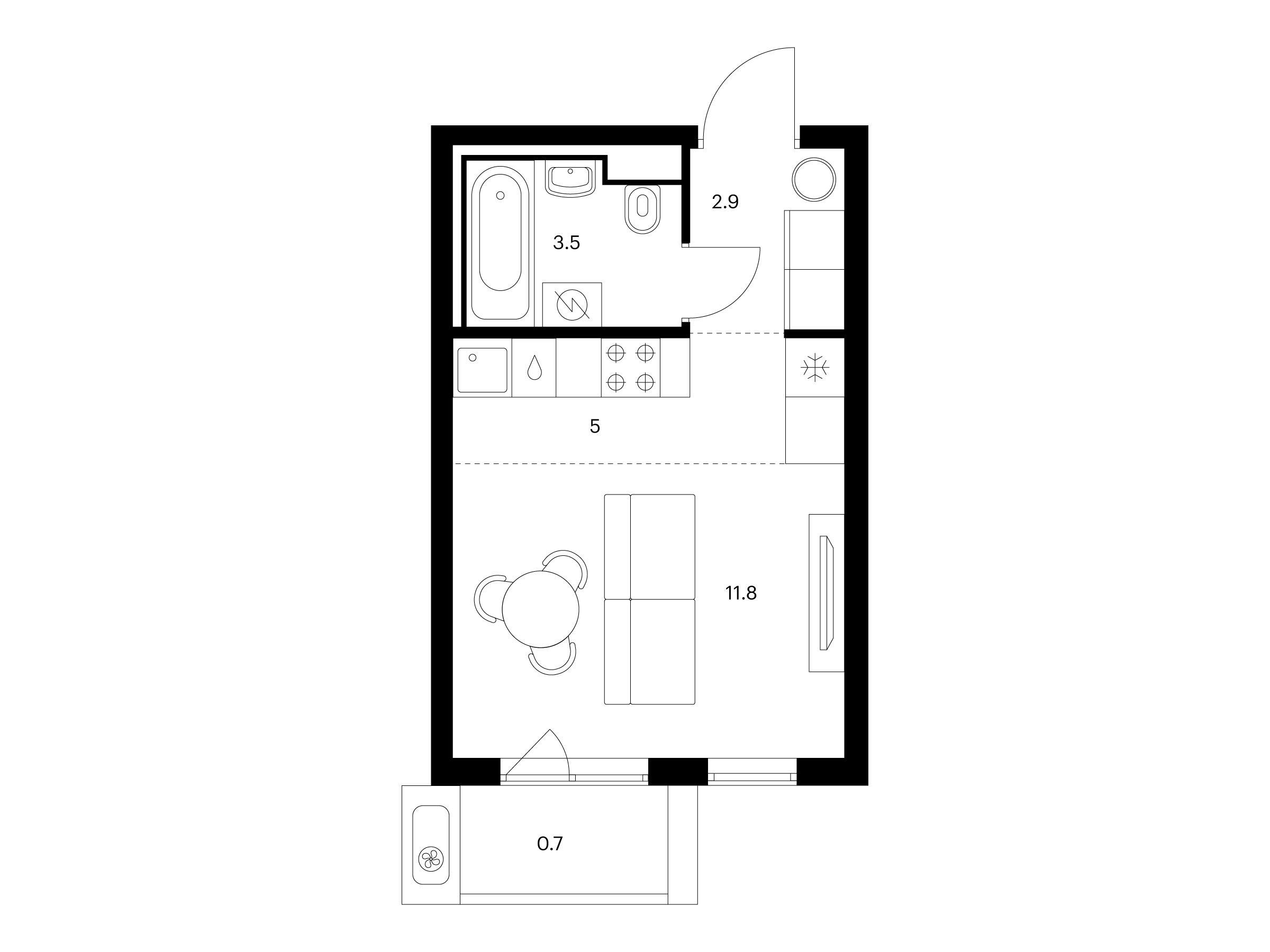 Планировка: Студия 23.90 м² в новостройке Витебский парк