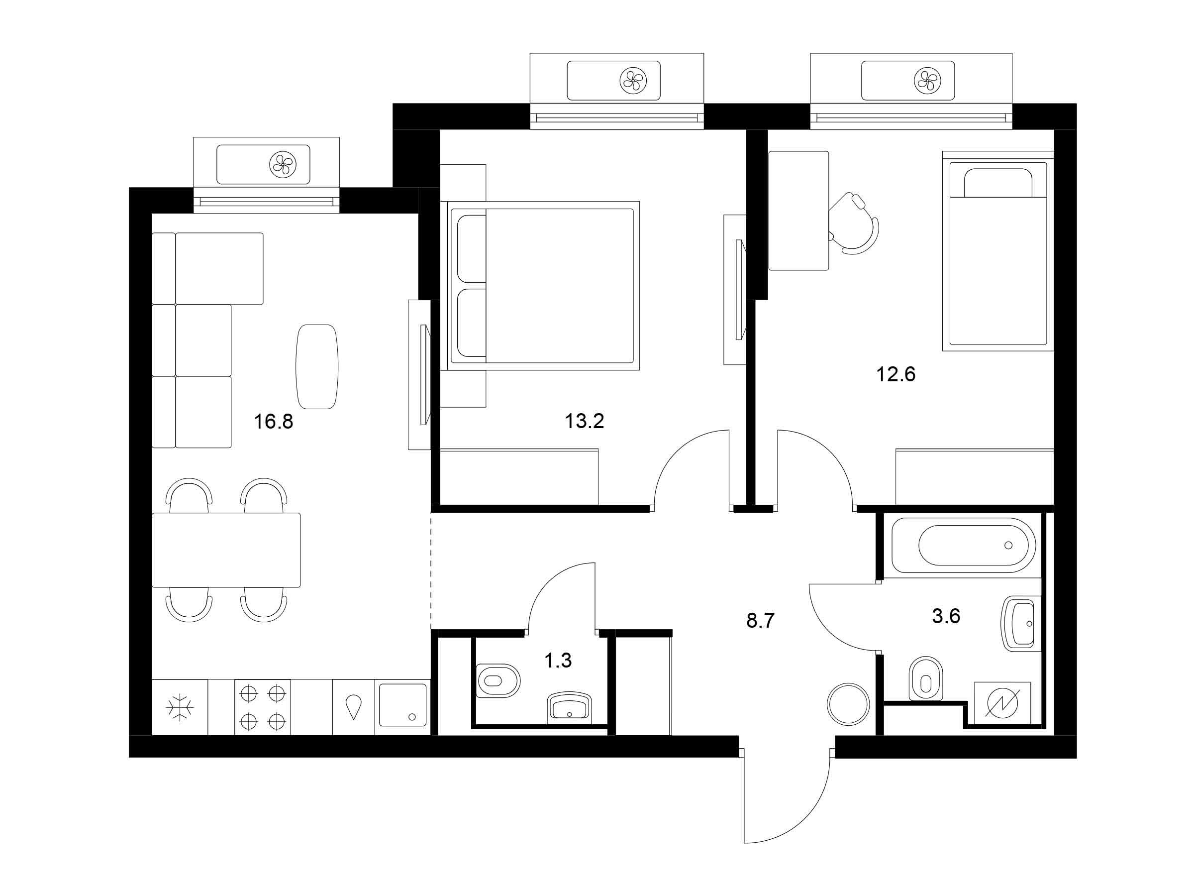 Планировка: 2-комн. квартира 56.20 м² в новостройке Витебский парк