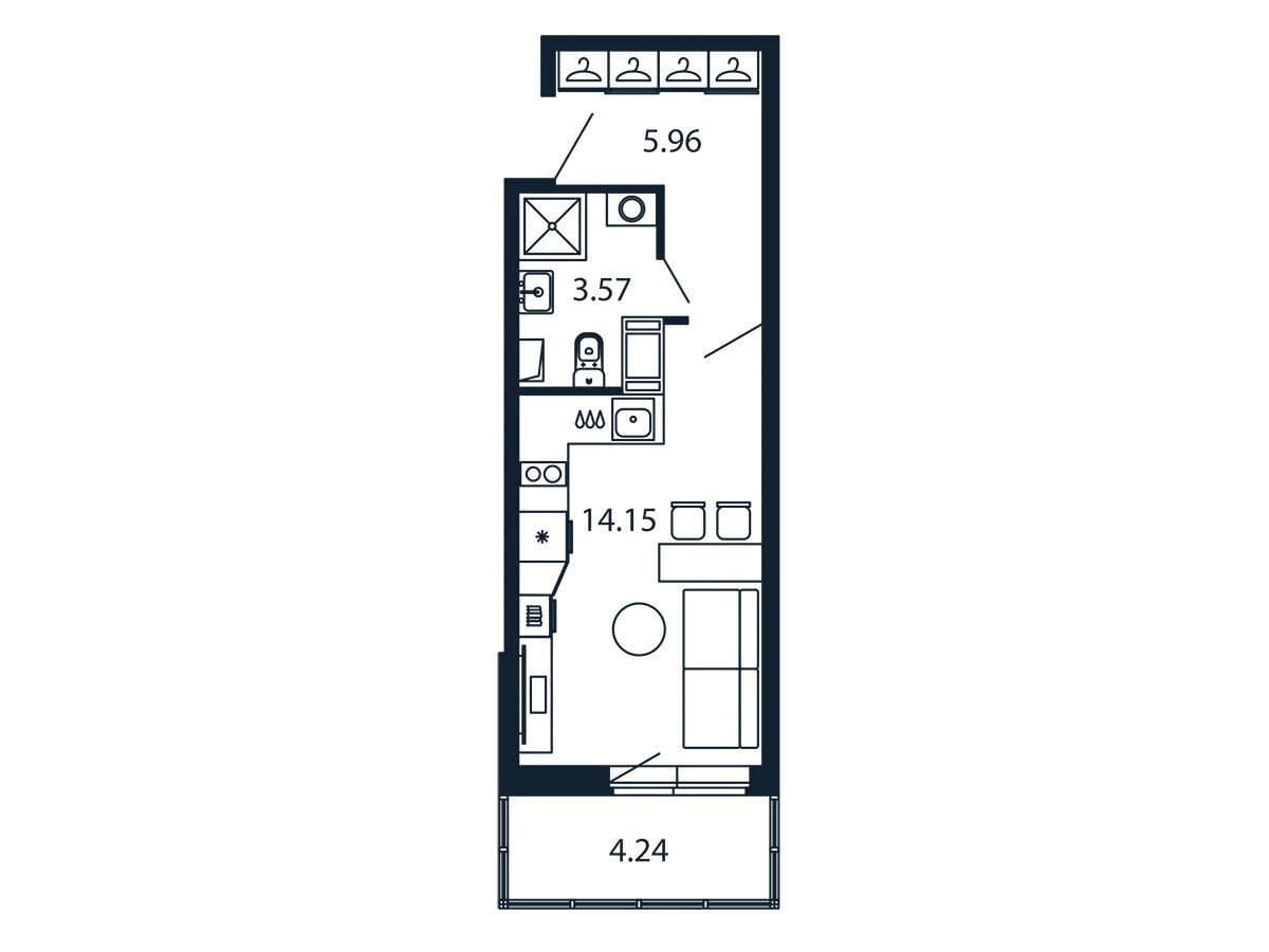 Планировка: Студия 23.10 м² в новостройке ЖК Полис ЛАВрики
