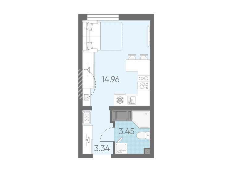 Планировка: Студия 21.75 м² в новостройке Морская миля