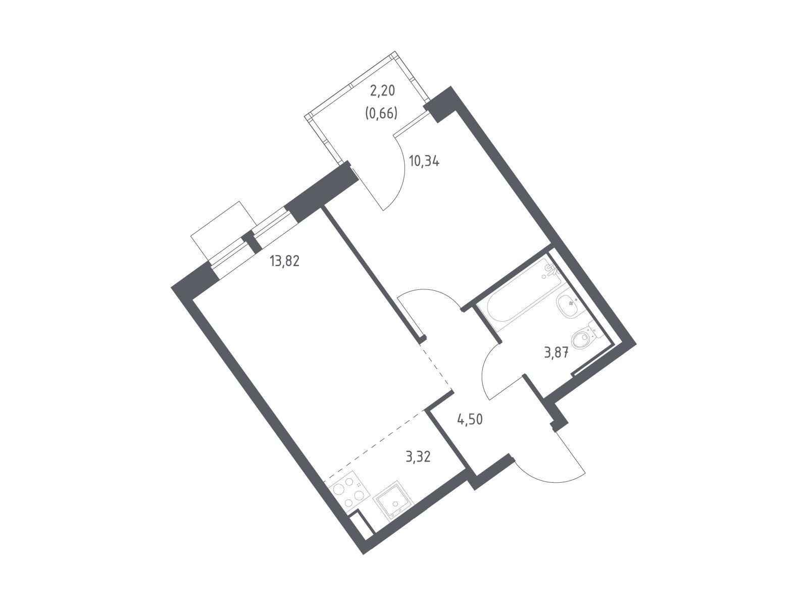 Планировка: 1-комнатная квартира 36.51 м² в новостройке ЖК Молжаниново