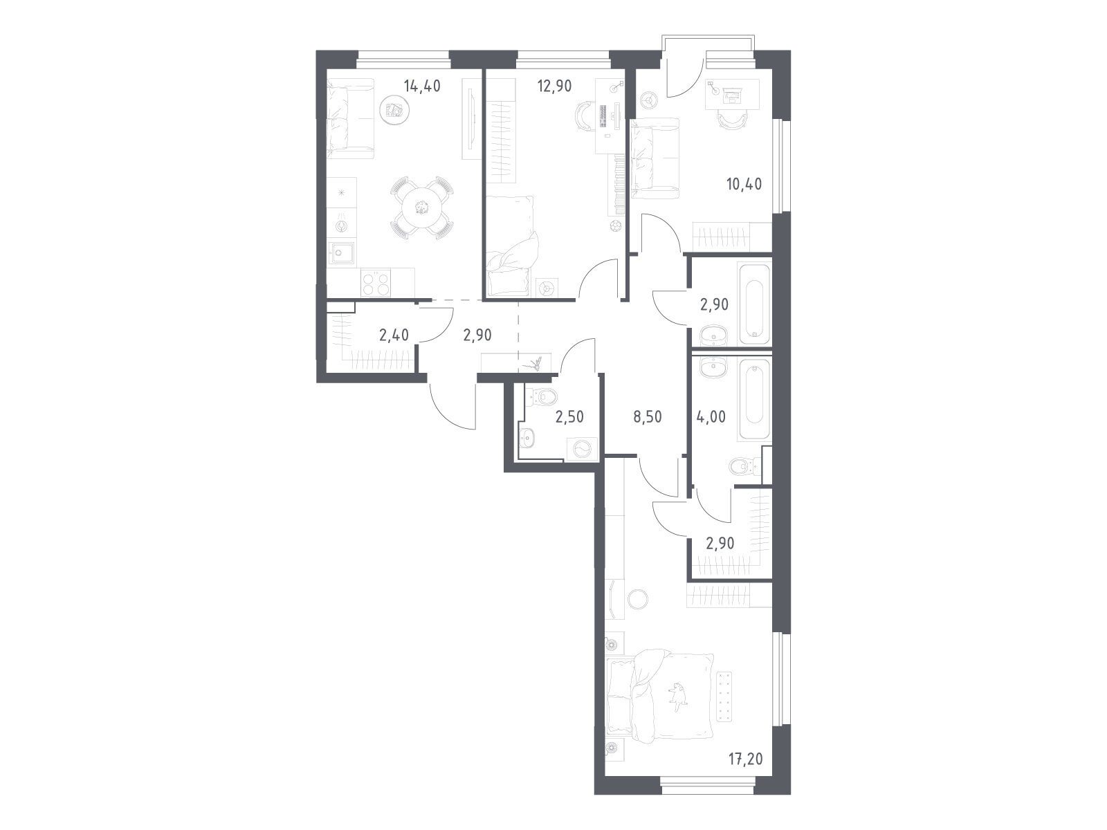 Планировка: 3-комн. квартира 81.00 м² в новостройке Химки парк