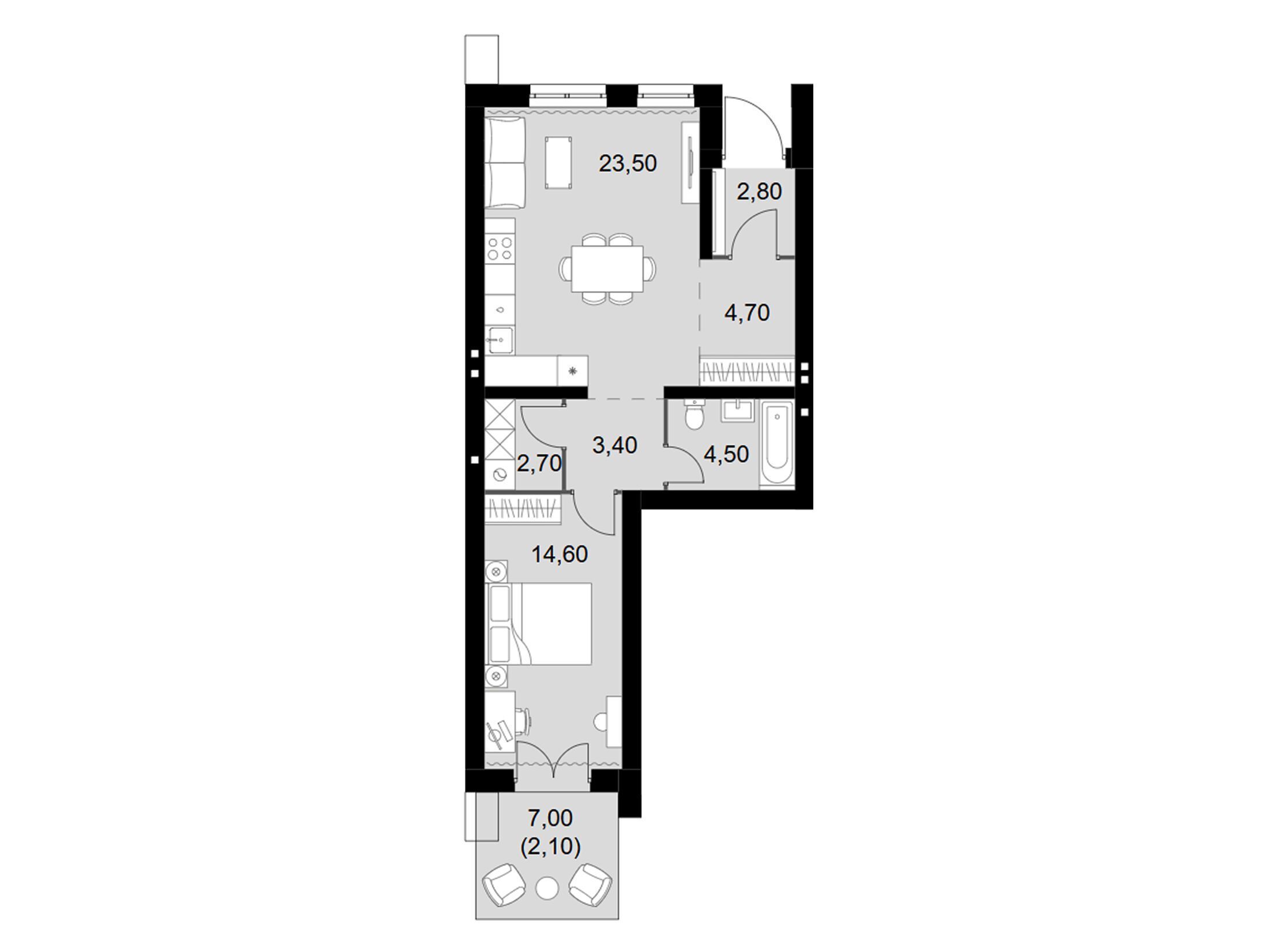 Планировка: 2-комн. квартира 58.30 м² в новостройке Апрелевка Клаб