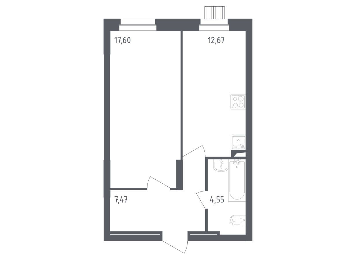 Планировка: 1-комн. квартира 41.10 м² в новостройке Егорово Парк