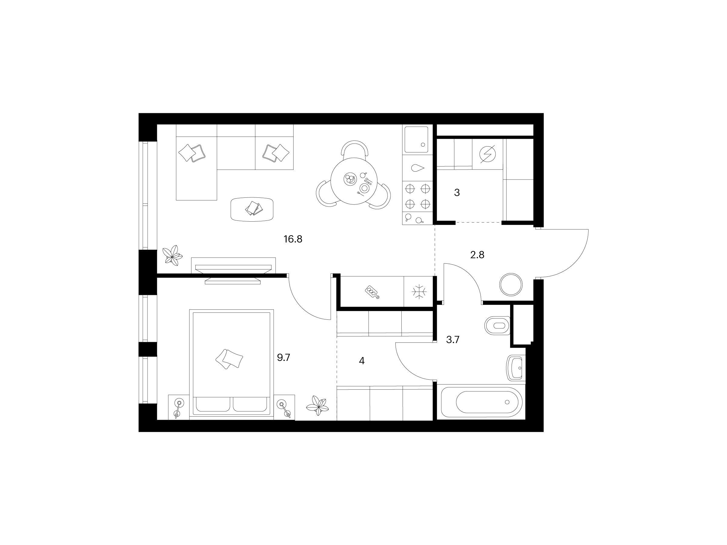 Планировка: 1-комн. квартира 40.00 м² в новостройке Строгино 360