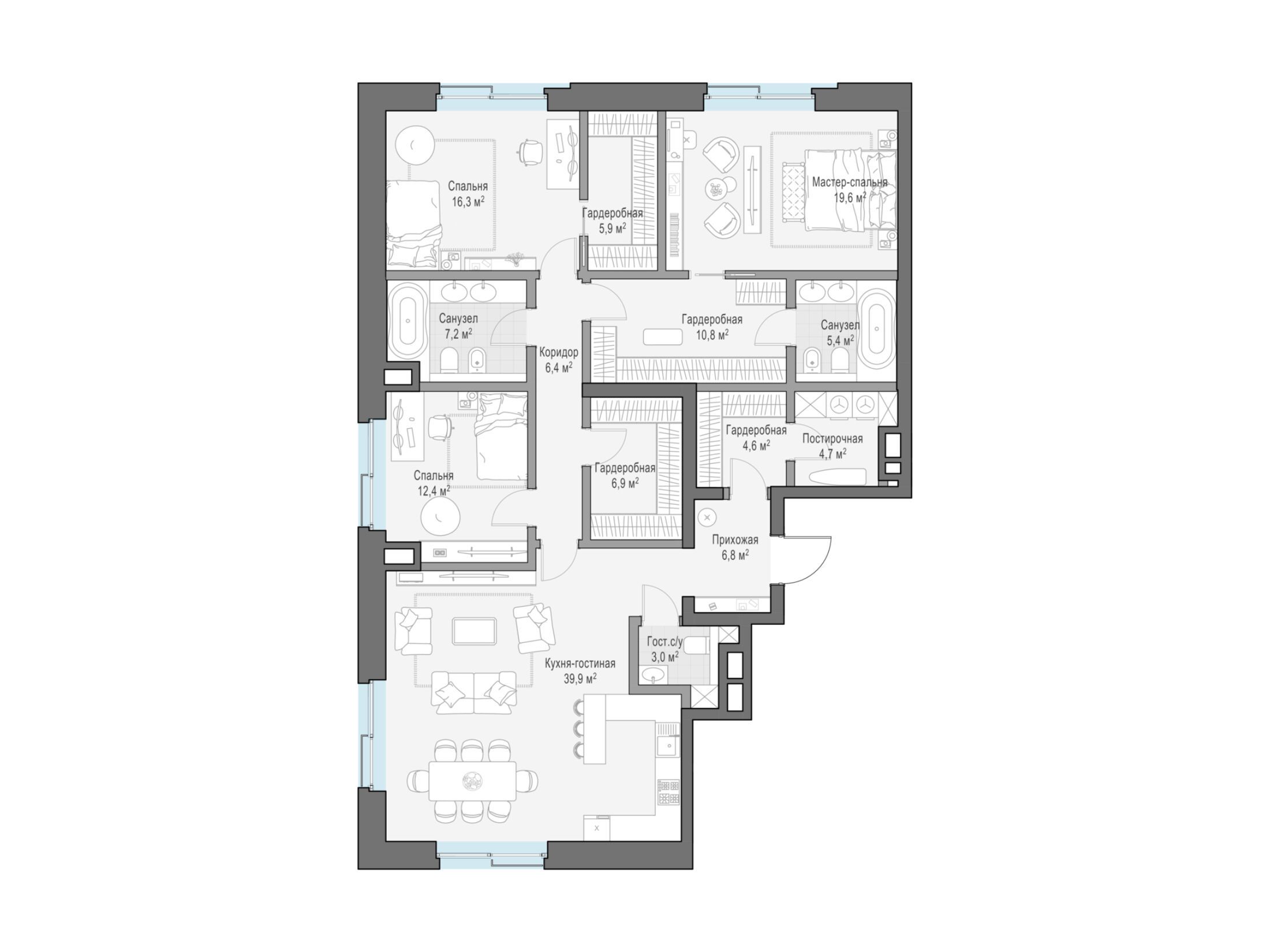 Планировка: 3-комн. квартира 156.70 м² в новостройке Ильинка 3/8