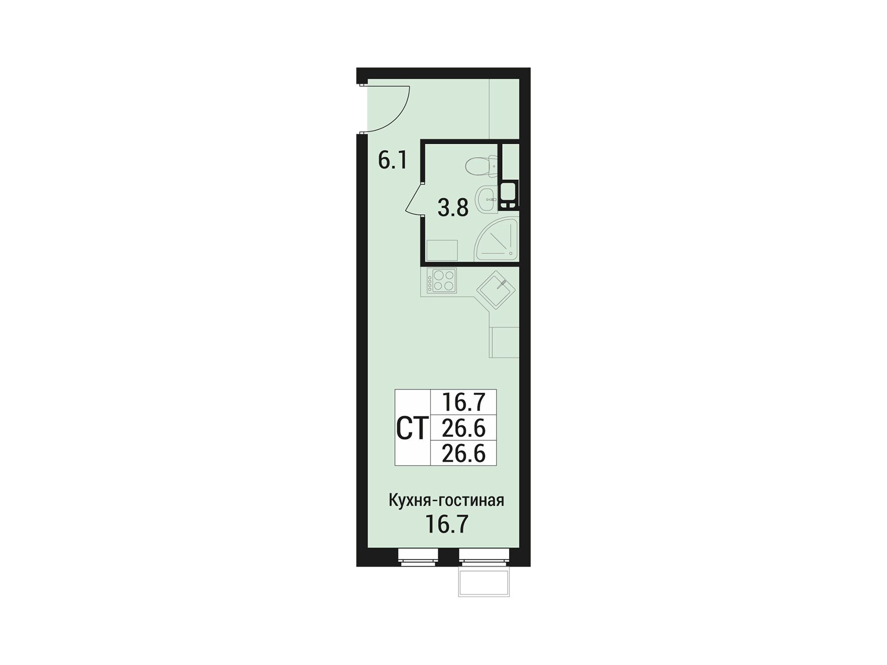 Планировка: Студия 26.60 м² в новостройке Дом в Малаховке