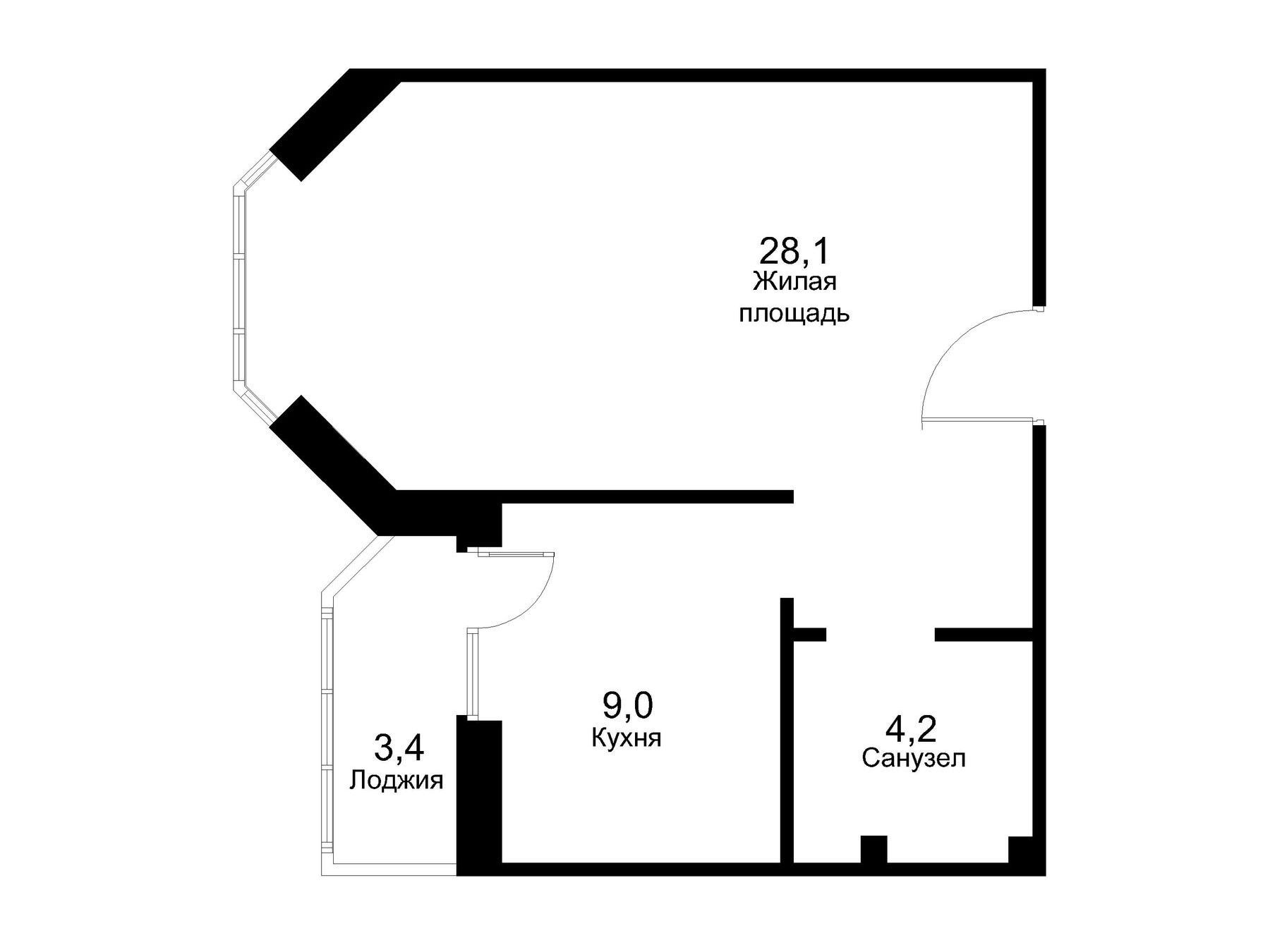 Планировка: 1-комн. квартира 44.70 м² в новостройке Москворецкий