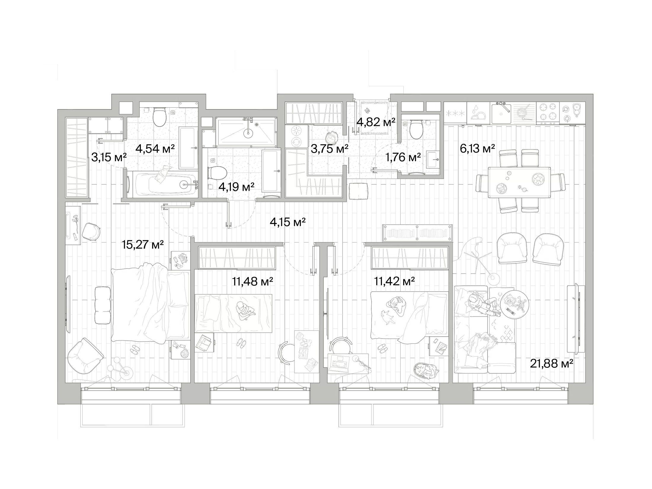 Планировка: 3-комн. квартира 92.54 м² в новостройке Мыс