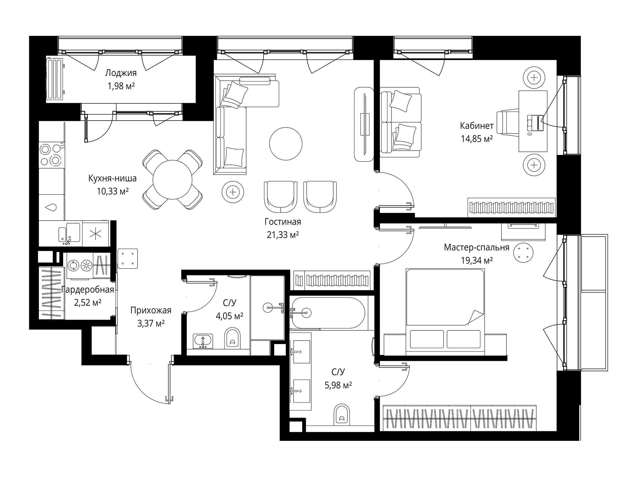 Планировка: 2-комн. квартира 83.75 м² в новостройке Мыс