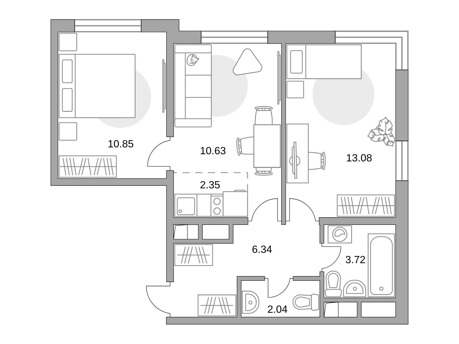 Планировка: 3-комн. квартира 49.01 м² в новостройке Аникеевский