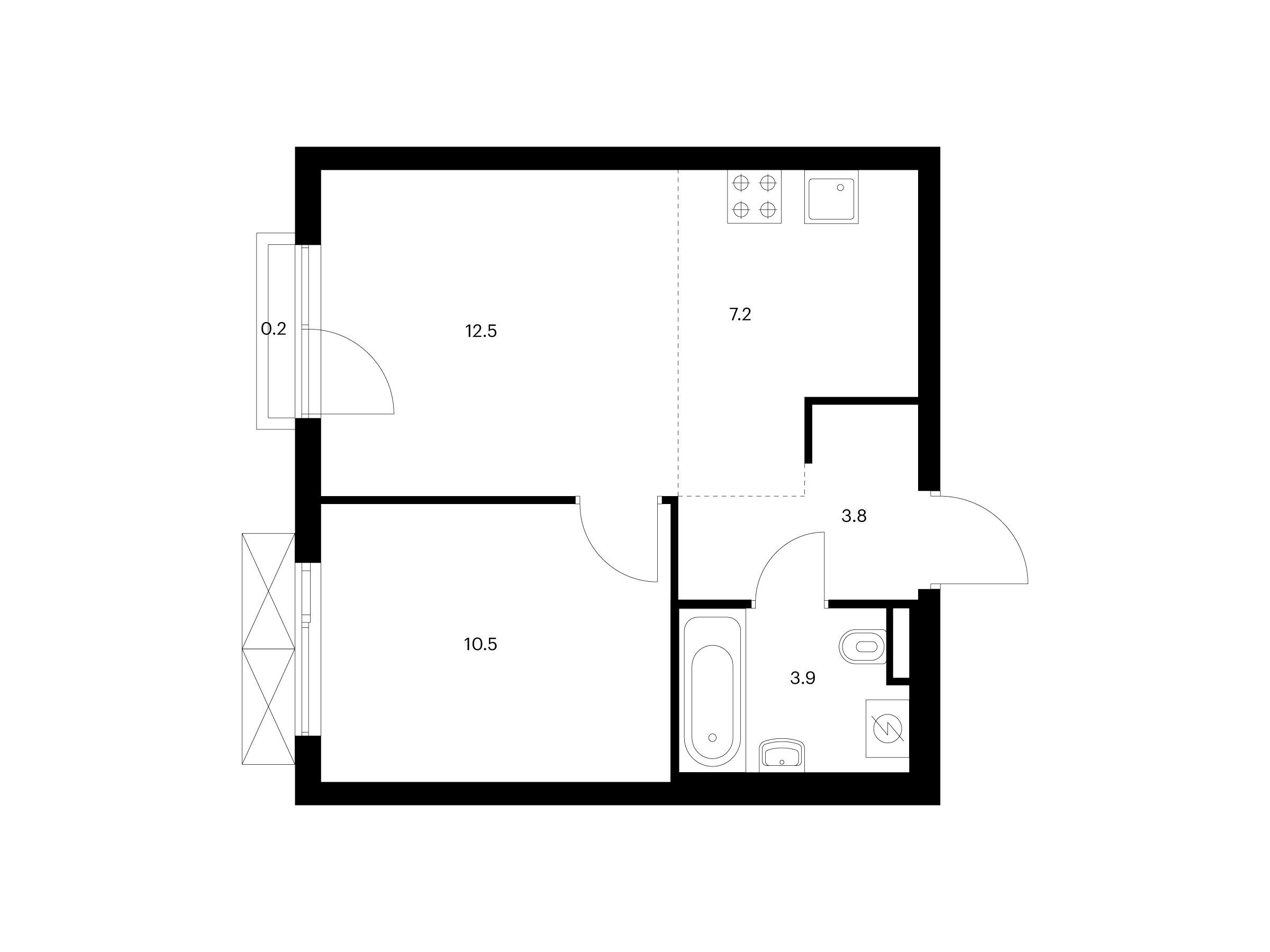 Планировка: 1-комн. квартира 38.10 м² в новостройке Яуза парк