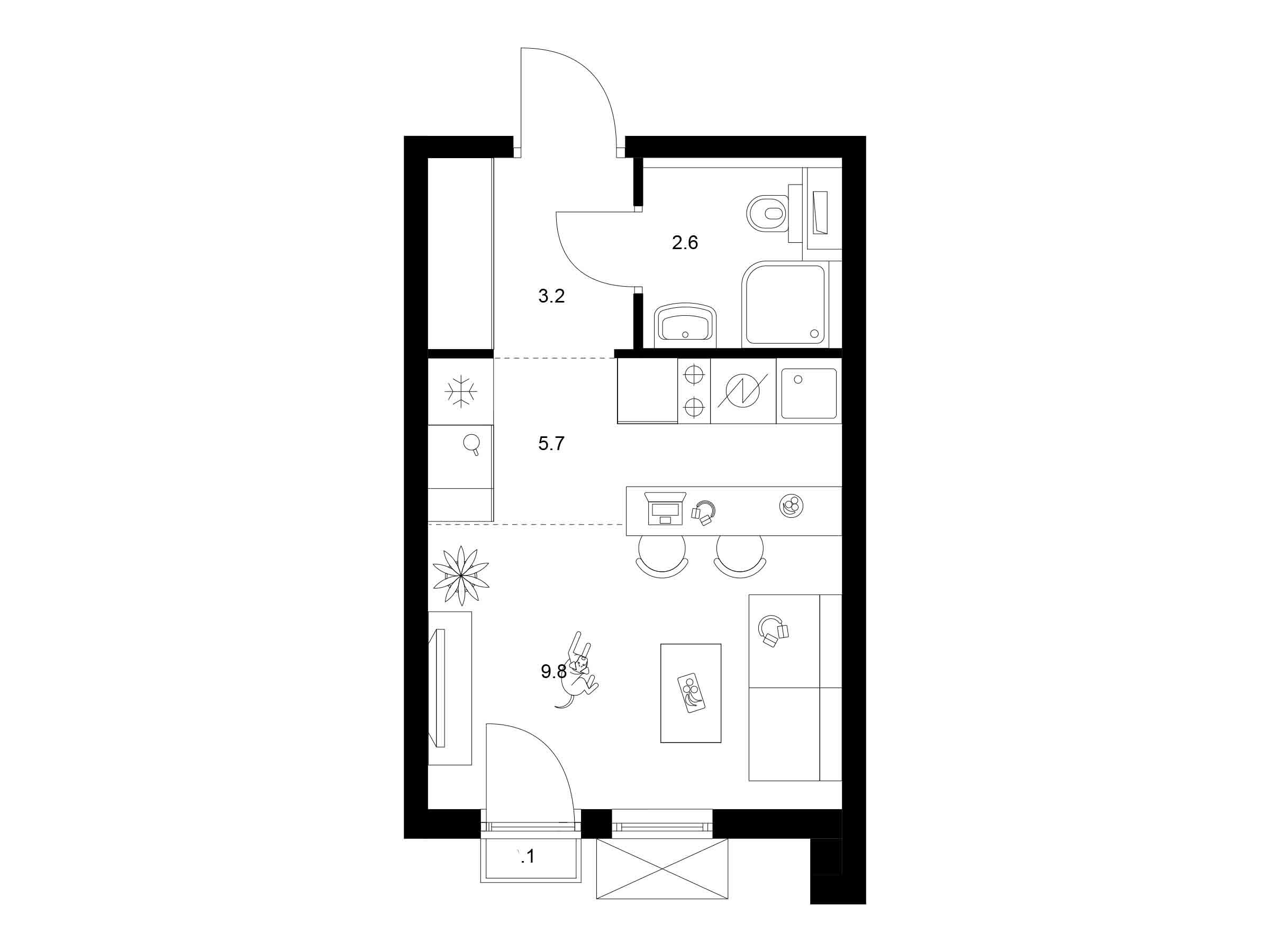 Планировка: Студия 21.40 м² в новостройке Томилинский бульвар
