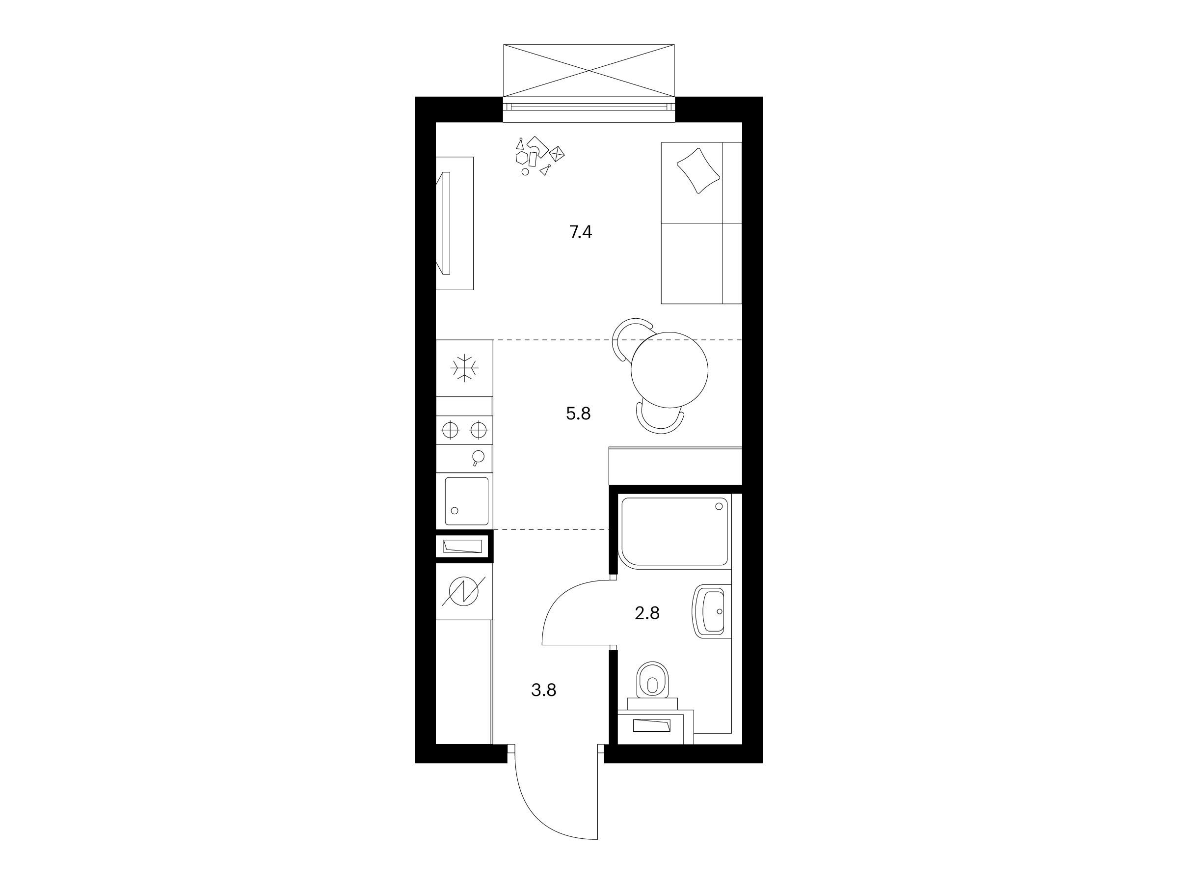 Планировка: Студия 19.80 м² в новостройке ЖК Томилинский бульвар