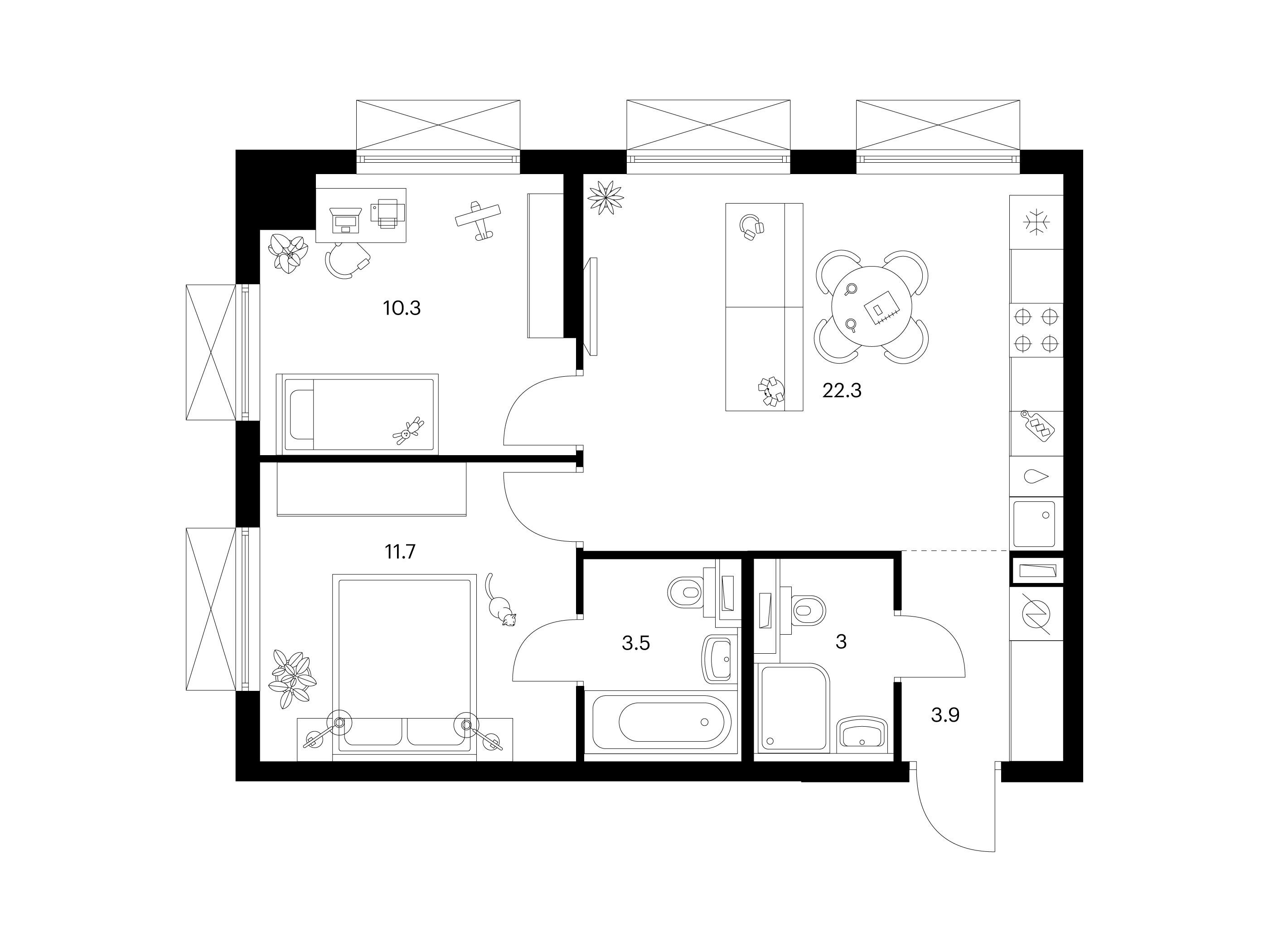 Планировка: 2-комн. квартира 54.70 м² в новостройке ЖК Томилинский бульвар