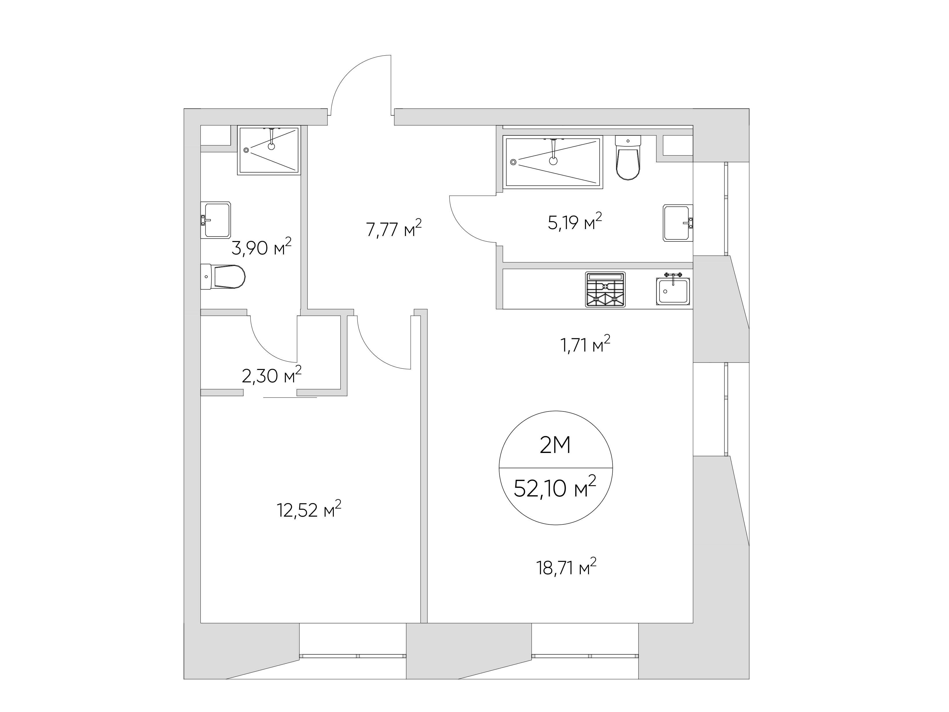 Планировка: 2-комн. квартира 54.90 м² в новостройке Найс Лофт